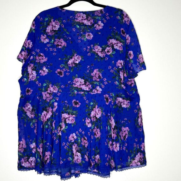 Torrid Peplum Chiffon Clip Dot Lace Inset Top Women's Plus Size 3X - Picture 7 of 8